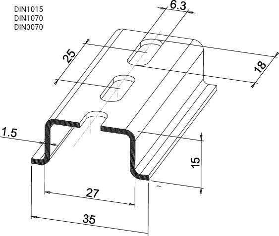Profilo DIN Sendzimir zincato preforato H15 guida 35x15 mm 3 metri uso industriale