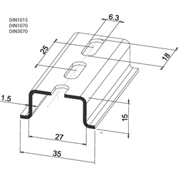 Profilo DIN Sendzimir zincato preforato H15 guida 35x15 mm 3 metri uso industriale