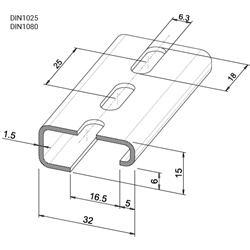 Profilo DIN asimmetrico zincato H15x32mm per installazioni elettriche robusto e versatile