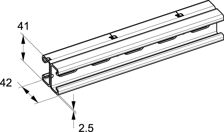 Profilo doppio Sendzimir 41x21 mm forato 6 m uso elettrico e meccanico robusto