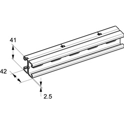 Profilo doppio acciaio zincato caldo 41x21x2 mm per installazioni elettriche industriali e commerciali
