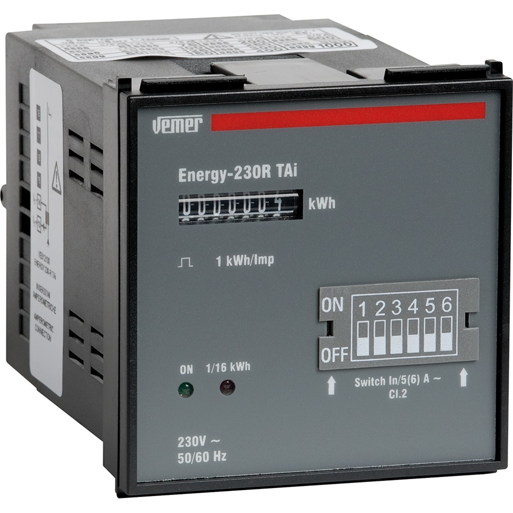 Contatore energia attiva monofase 72x72mm 230V per impianti industriali e commerciali