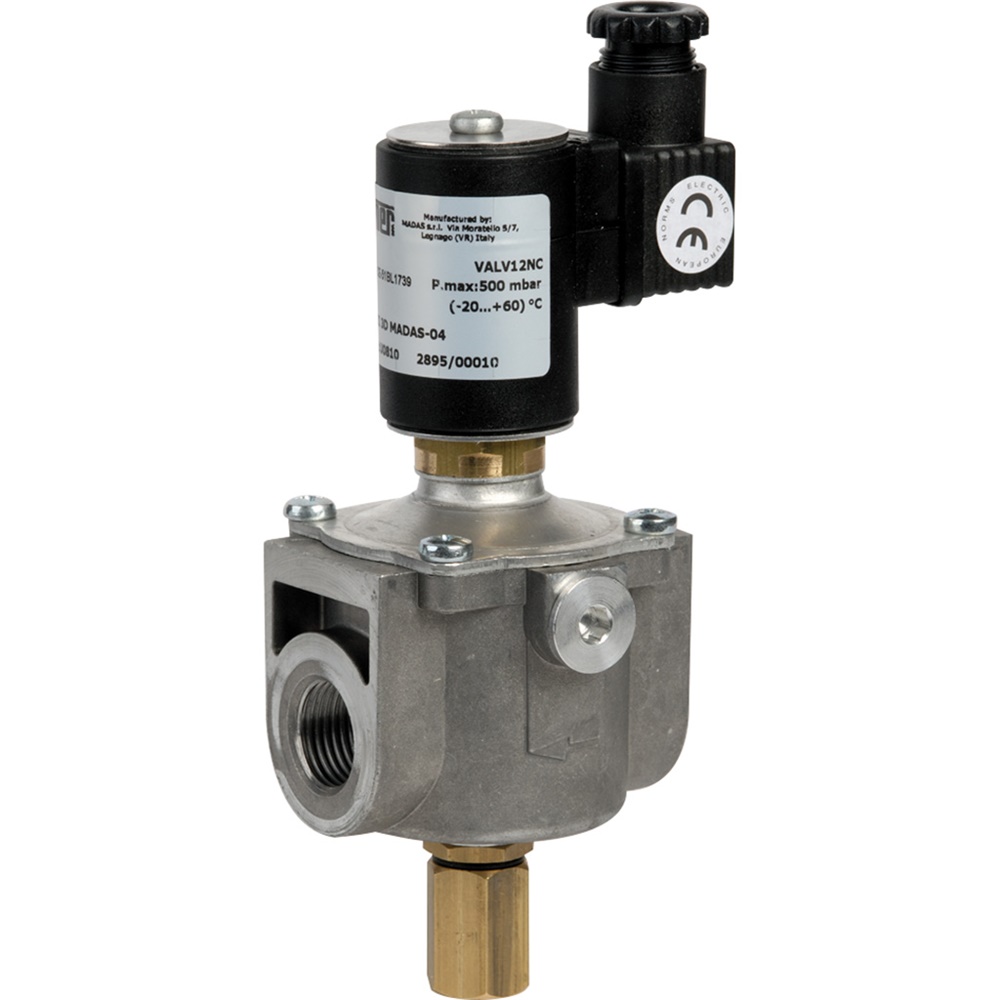 Elettrovalvola gas normalmente chiusa 1/2 12 Vdc riarmo manuale sicurezza attiva