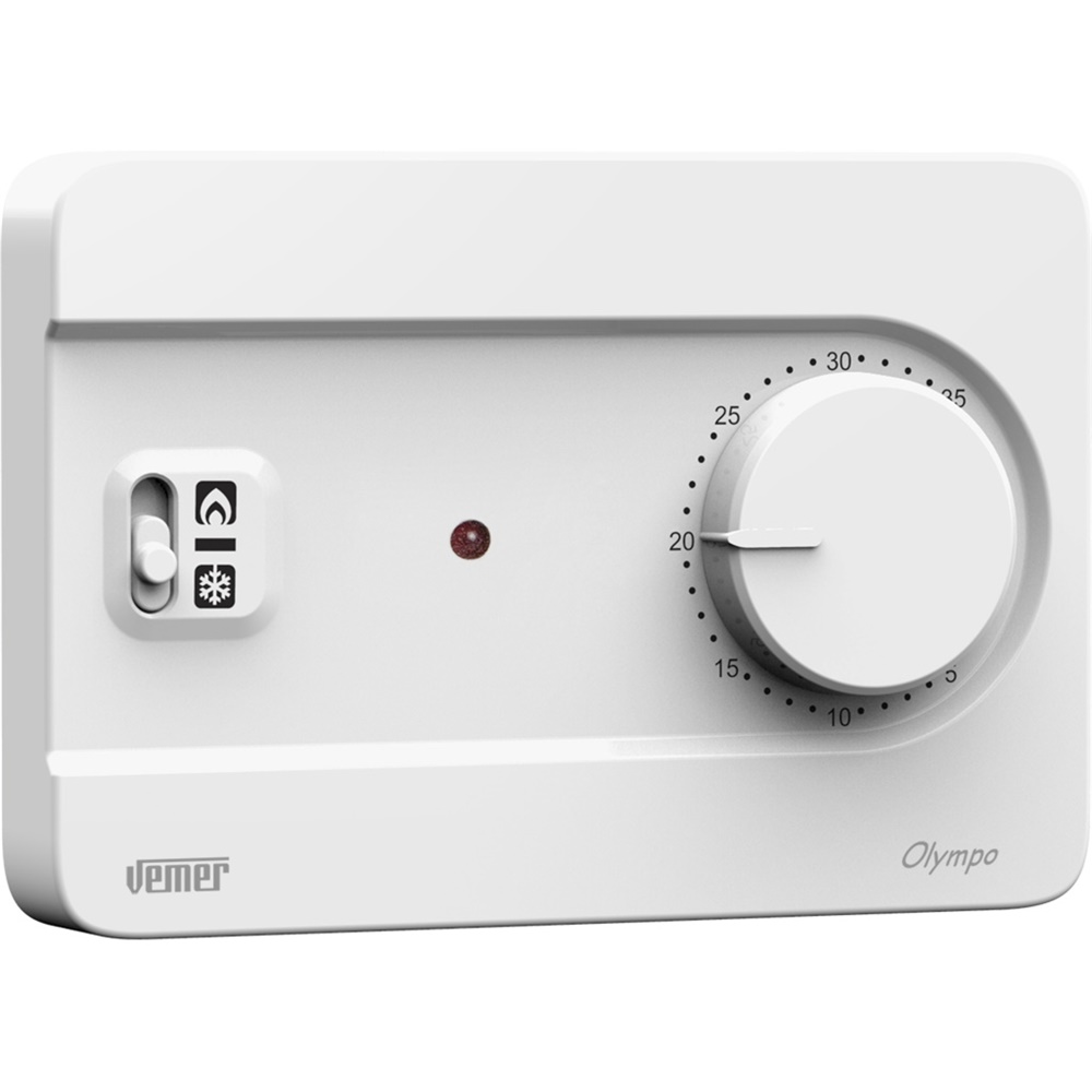 Termostato da parete OLYMPO 230 bianco con manopola, controllo temperatura riscaldamento e condizionamento, uso domestico e pubblico