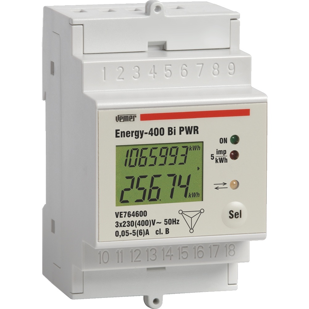 Contatore energia trifase DIN misura consumi attivi energia totale parziale impulsi remoto