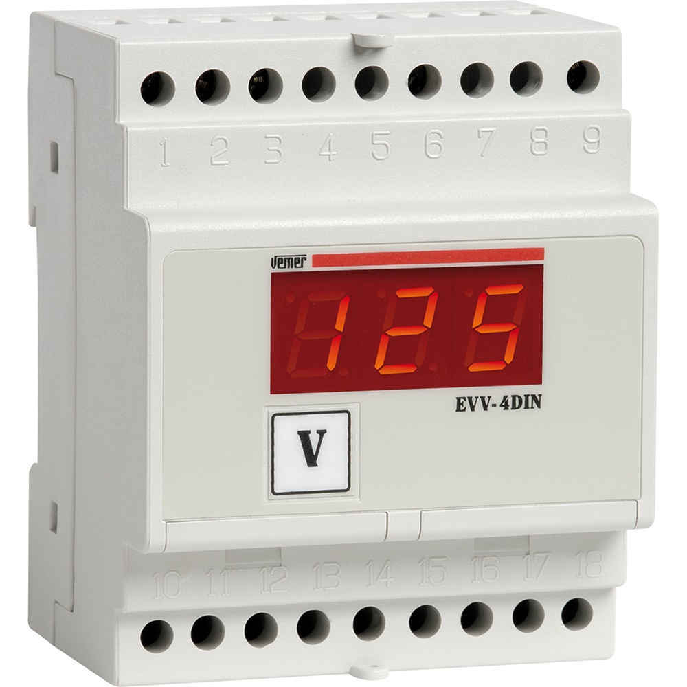 Voltmetro digitale barra DIN 1VCC 115/230VAC display LED rosso tensione continua