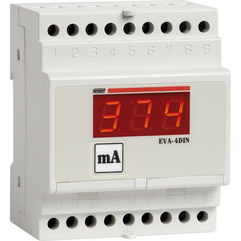 Amperometro digitale barra DIN EVA-4DIN 1ACC 115/230VAC lettura corrente continua display LED rosso