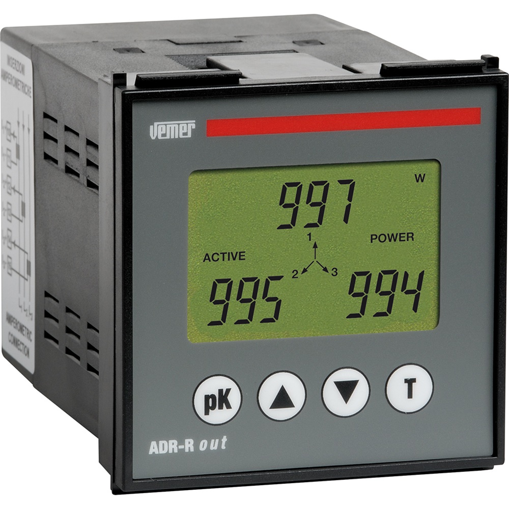 Analizzatore di rete ADR-R TRMS monofase/trifase con uscite relè e impulsi energia