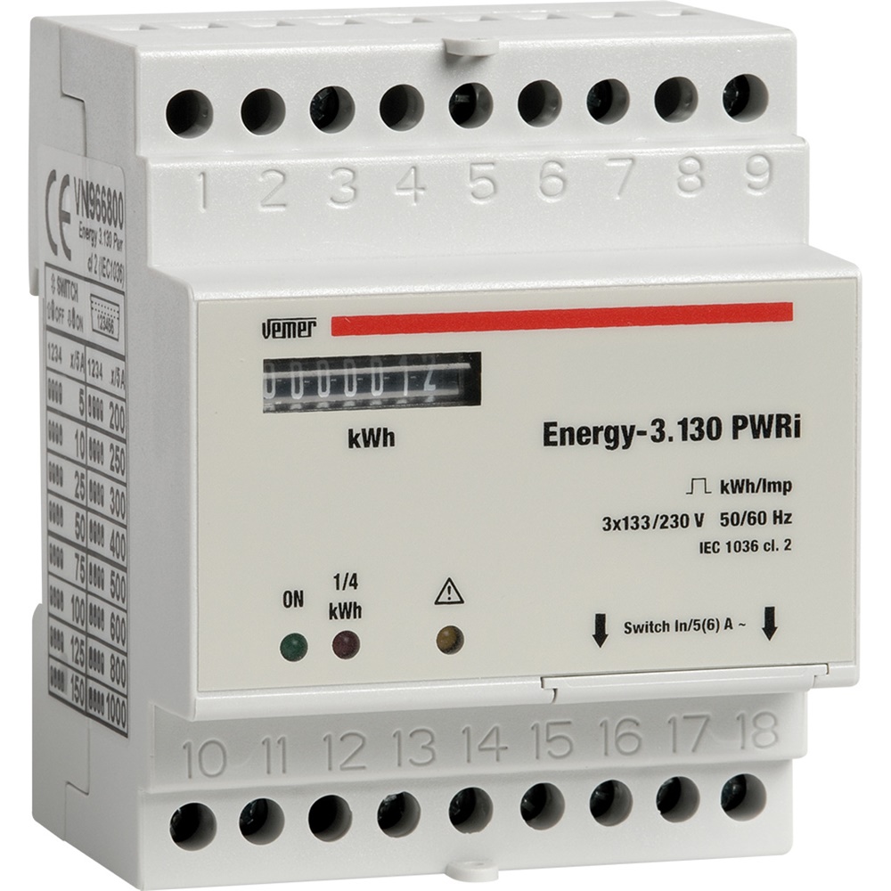 Contatore energia trifase 230V con uscita impulsi per monitoraggio consumo