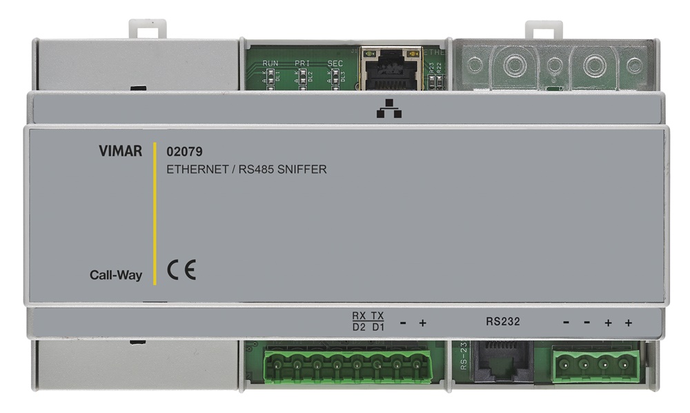 Interfaccia Ethernet RS485 installazione su guida DIN 9 moduli 17,5 mm