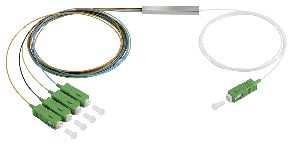 Splitter 1x4 fibra ottica monomodale SC/APC G.657.A1 preterminato telecomunicazioni