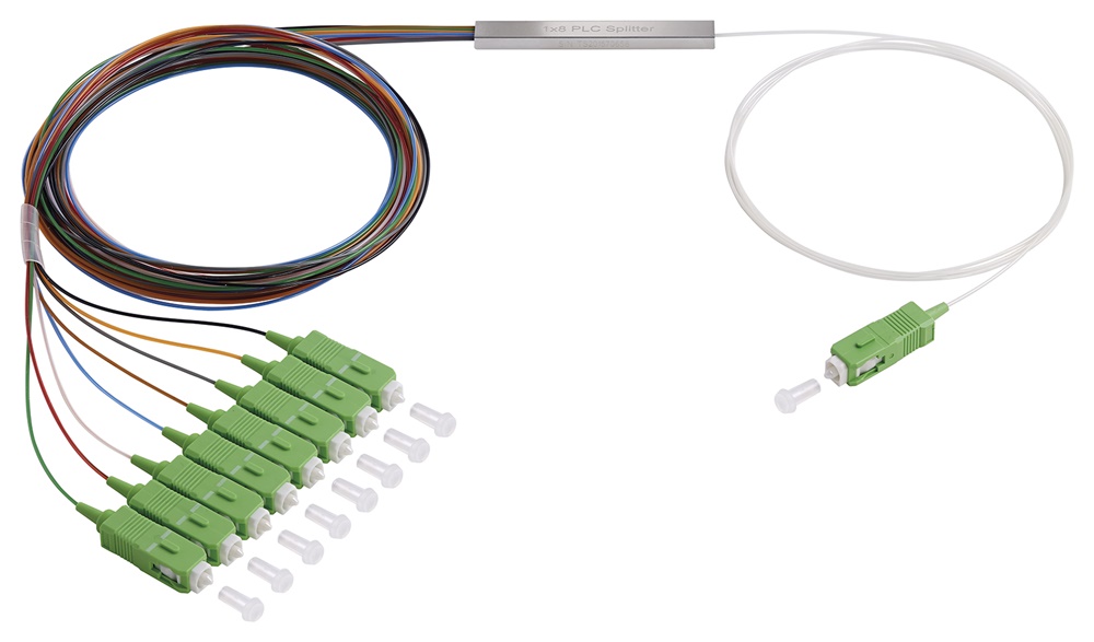Splitter 1x8 fibra ottica monomodale connettori SC/APC G.657.A1 preterminato telecomunicazioni