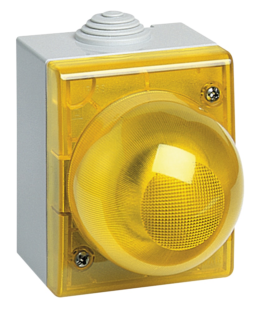 Segnalatore luminoso IP55 diffusore giallo per lampada tubolare E14 10W parete