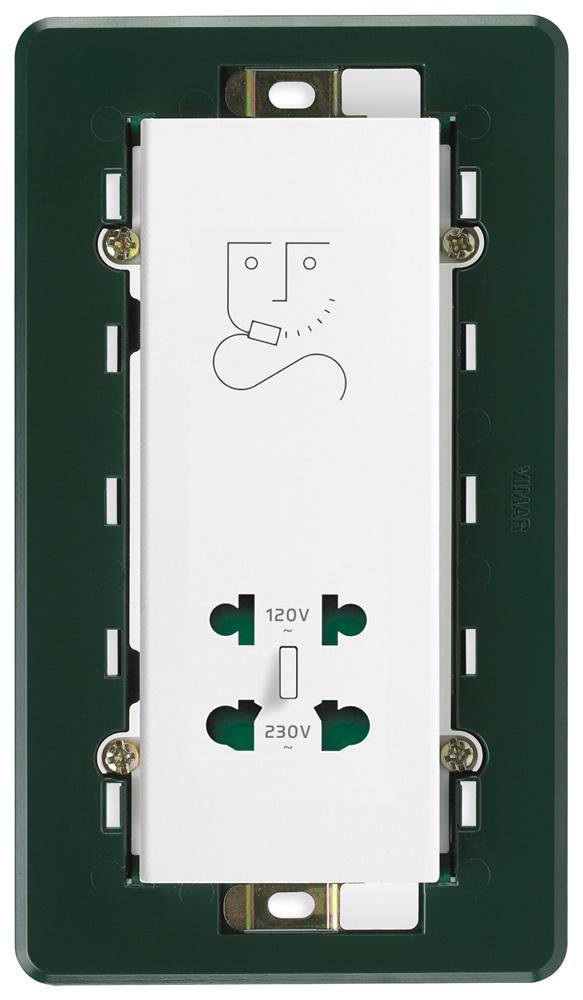 Presa rasoio verticale 230V con trasformatore isolamento 20VA per installazione scatole BS bianco