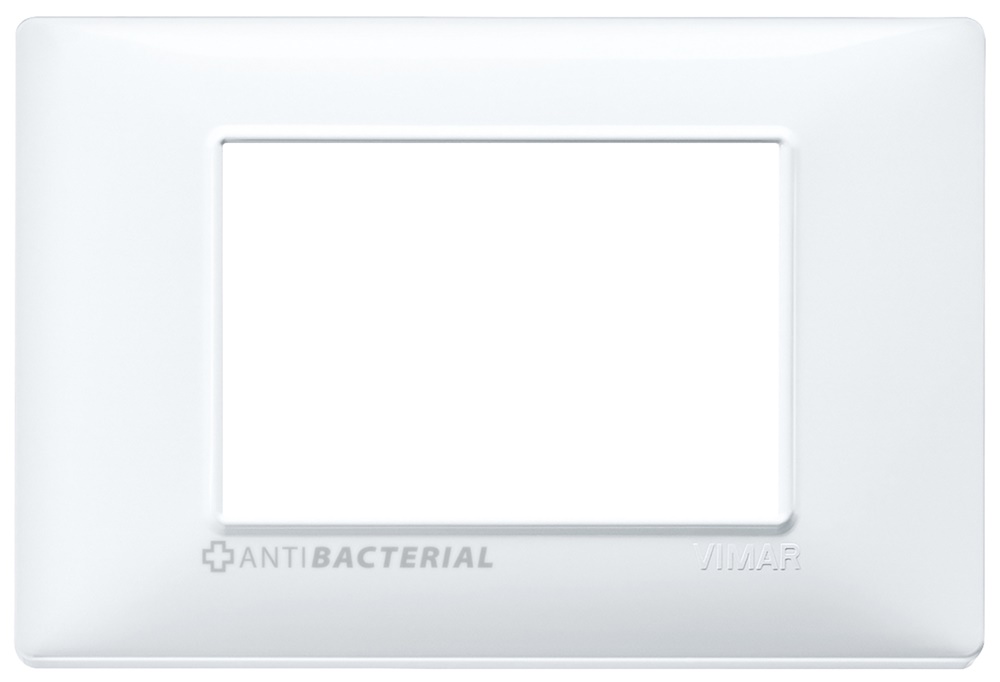 Placca 3 moduli tecnopolimero antibatterico bianco per installazioni elettriche