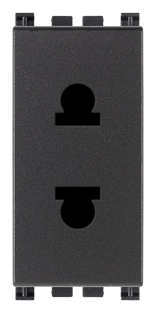 Presa SICURY 2P 16A 250V USA+EU spinotti piatti e ø4,8mm grigio standard euroamericano