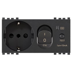 Presa 2P+T 16A P30 interbloccata con magnetotermico differenziale 16A 10mA grigia per uso domestico e industriale
