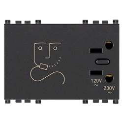 Presa rasoio 230V grigio con trasformatore isolamento 20VA 3 moduli uso bagno