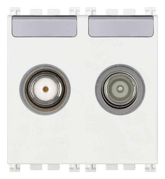 Presa coassiale TV-RD-SAT passante 2 uscite 5-2400 MHz attenuazione 10 dB bianco