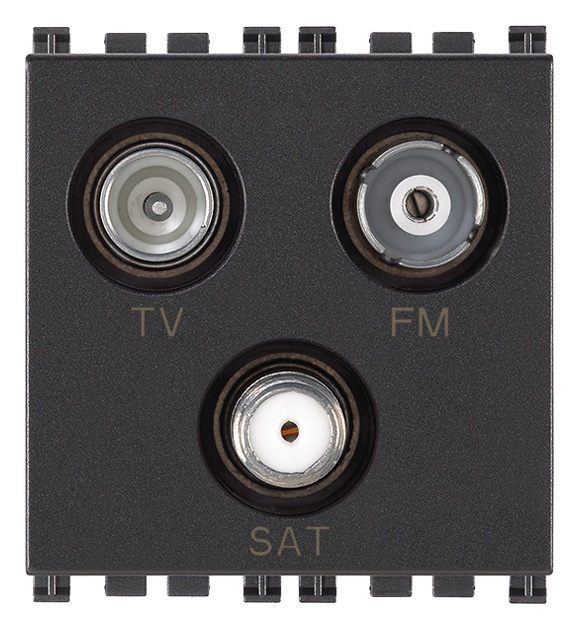 Presa coassiale TV-FM-SAT diretta 3 uscite 5-2400 MHz grigio per impianti TV e satellitari
