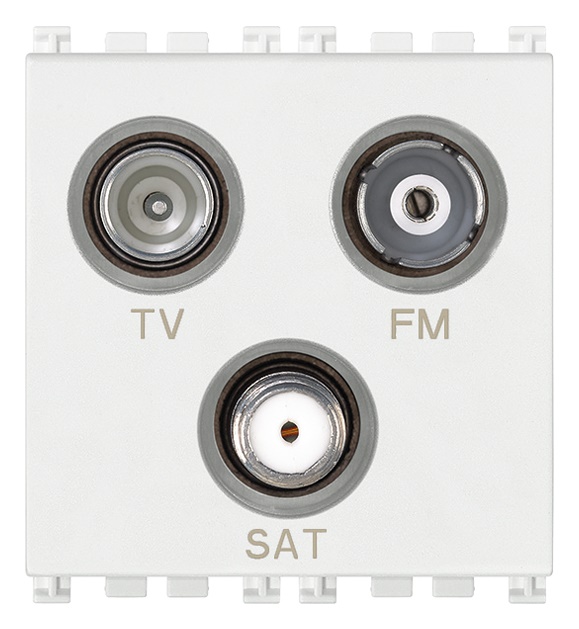 Presa coassiale TV-FM-SAT 3 uscite diretta 5-2400 MHz bianco 2 moduli