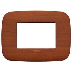 Placca Round 3 moduli legno naturale ciliegio per installazioni elettriche