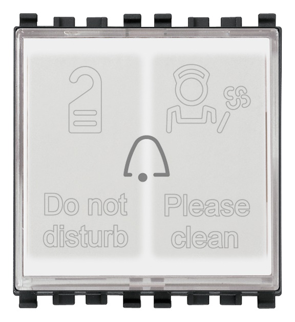 Pulsante 1P NO 10A 250V con 2 spie luminose Do Not Disturb e Please Clean per hotel 2 moduli 230V