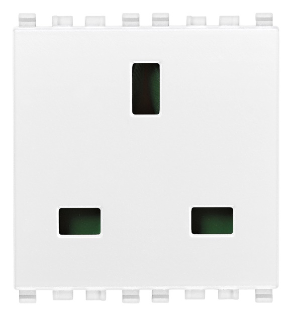 Presa 2P+T 13A 250V standard inglese bianco 2 moduli per impianti elettrici domestici