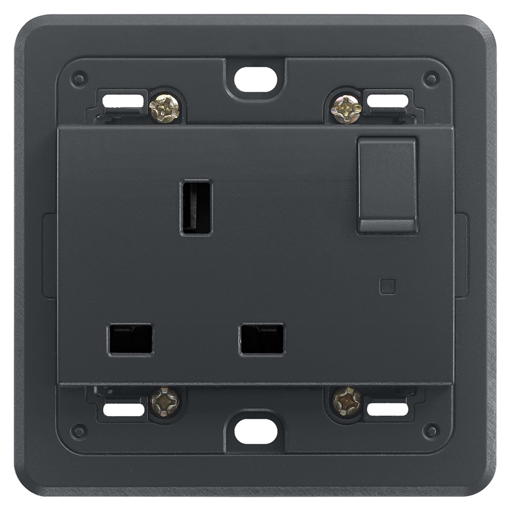 Presa 2P+T 13A 250V interruttore spia luminosa supporto scatole quadrate BS grigio