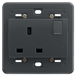 Presa 2P+T 13A 250V interruttore spia luminosa supporto scatole quadrate BS grigio