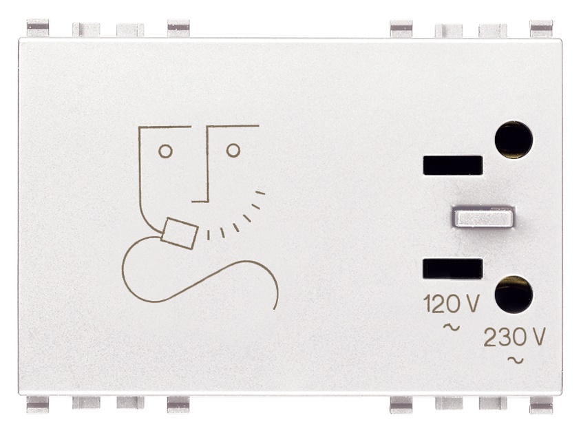 Presa rasoio 230V bianco 3 moduli trasformatore isolamento 20 VA uso domestico