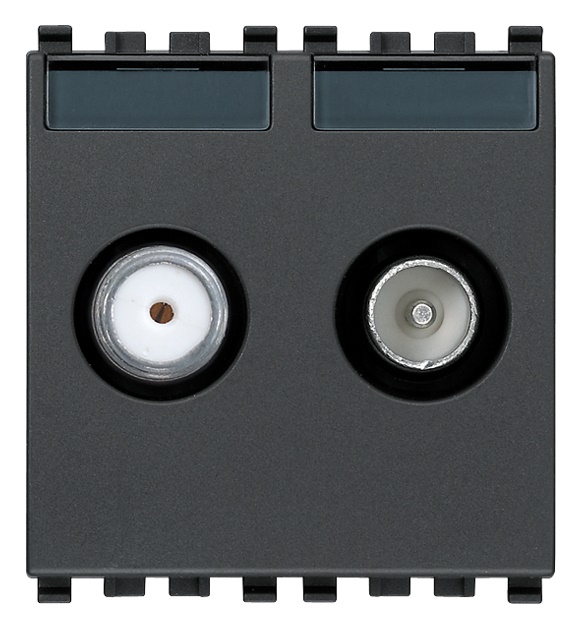 Presa coassiale TV-RD-SAT passante 2 uscite 5-2400 MHz attenuazione 10 dB grigio