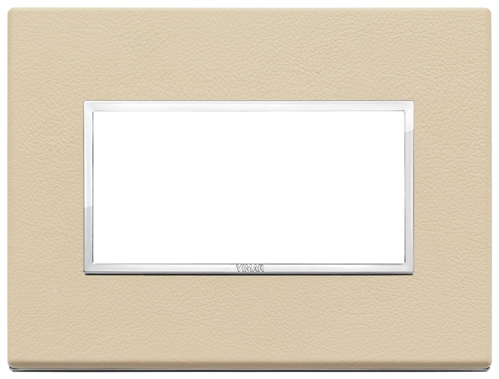 Placca 4 moduli crema per installazioni elettriche design pelle