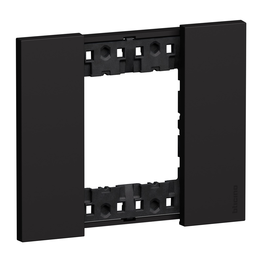Placca da incasso 2 posti nera plastica per interruttori e prese interni