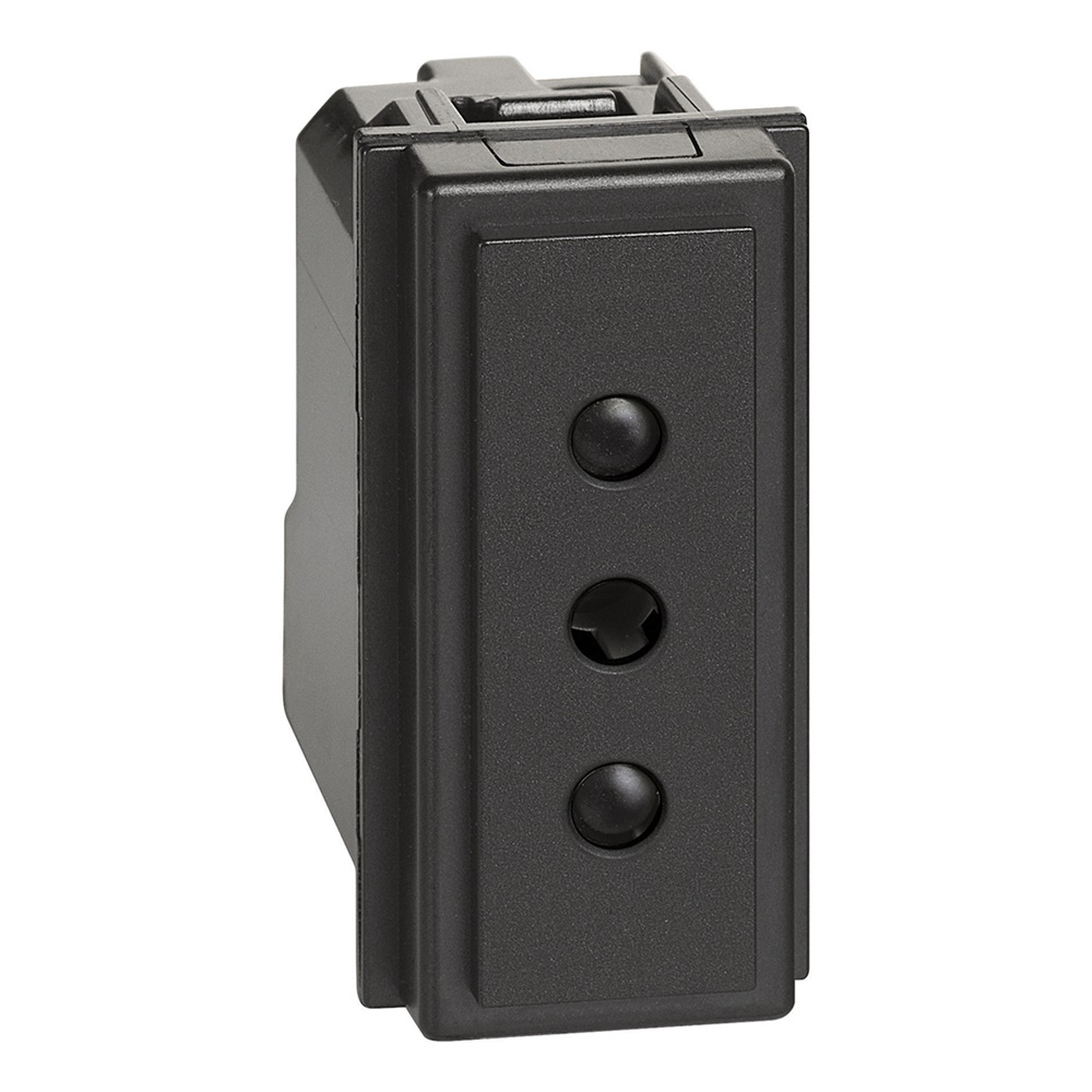 Presa elettrica 2P+T 10A 250VAC nera compatta per installazioni residenziali e commerciali