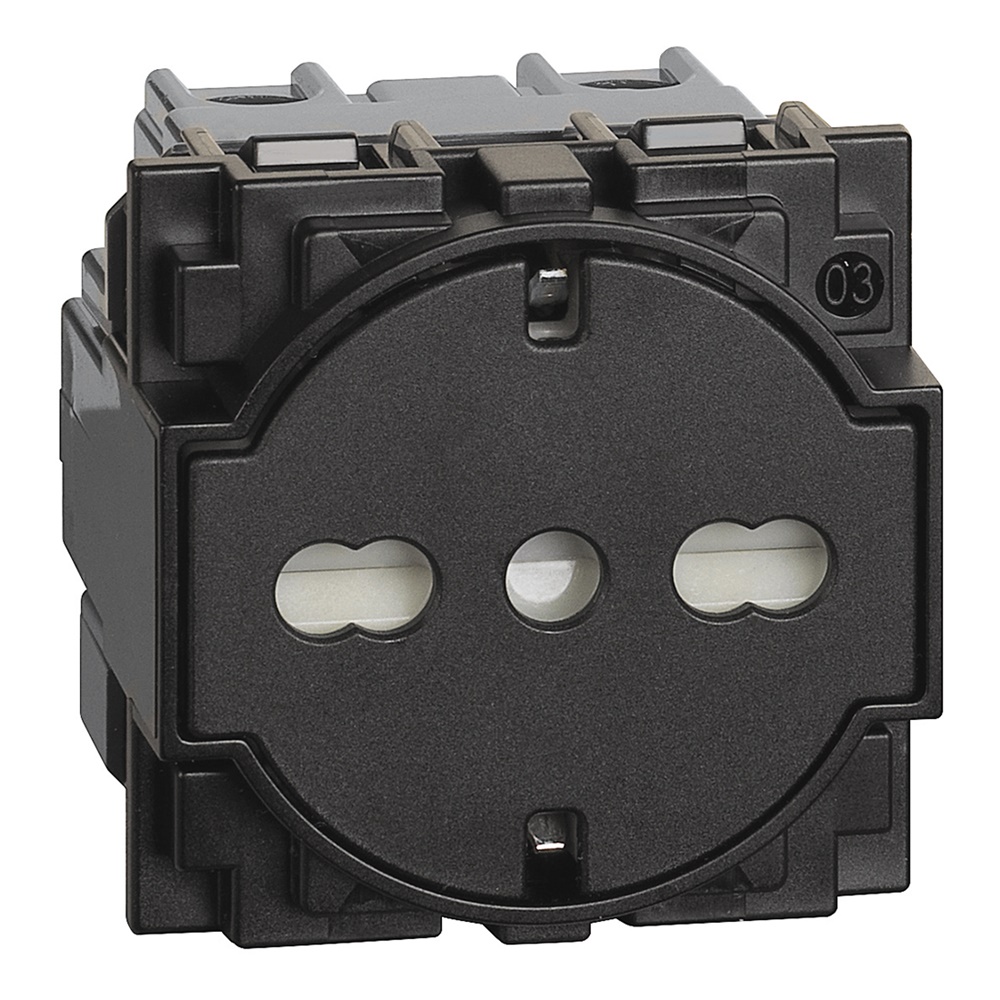 Presa elettrica flat 16A standard tedesco-italiano nera 2 moduli sicurezza casa e ufficio