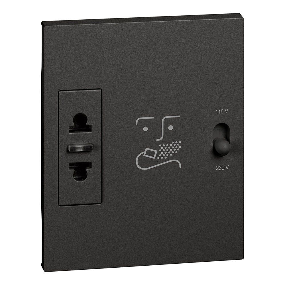 Presa rasoio incasso 230V 3 moduli nera isolamento sicurezza bagno