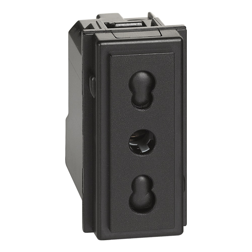 Presa elettrica 2P+T 10/16A 250Vac bipolare con terra nera per uso domestico e professionale
