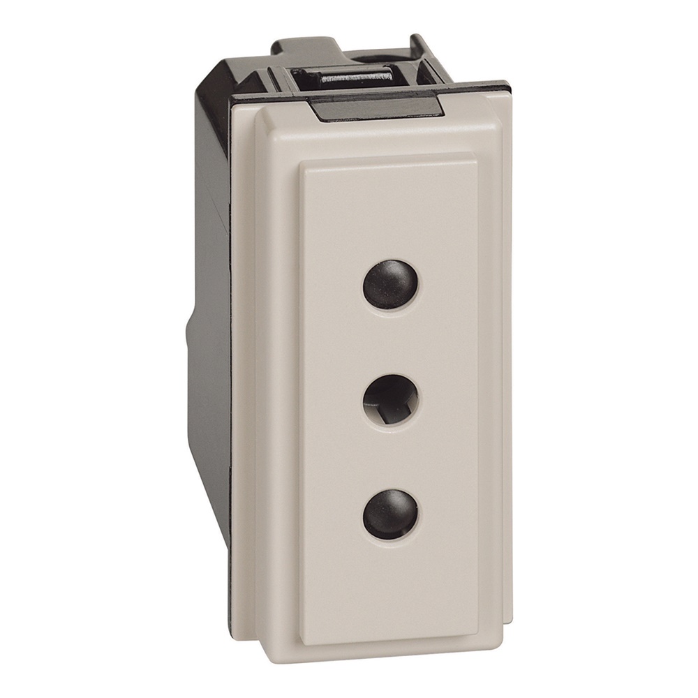 Presa elettrica 2P+T 10A 250VAC sabbia interasse 19mm alveoli schermati uso residenziale e commerciale