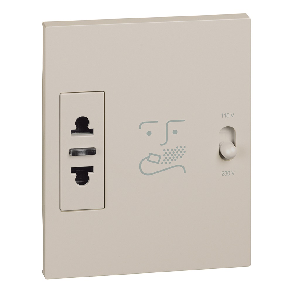 Presa rasoio 230V con trasformatore isolamento 20VA 3 moduli colore sabbia bagno