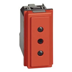 Presa 2P+T 10A 250Vac rossa 1 modulo alveoli schermati interasse 19 mm