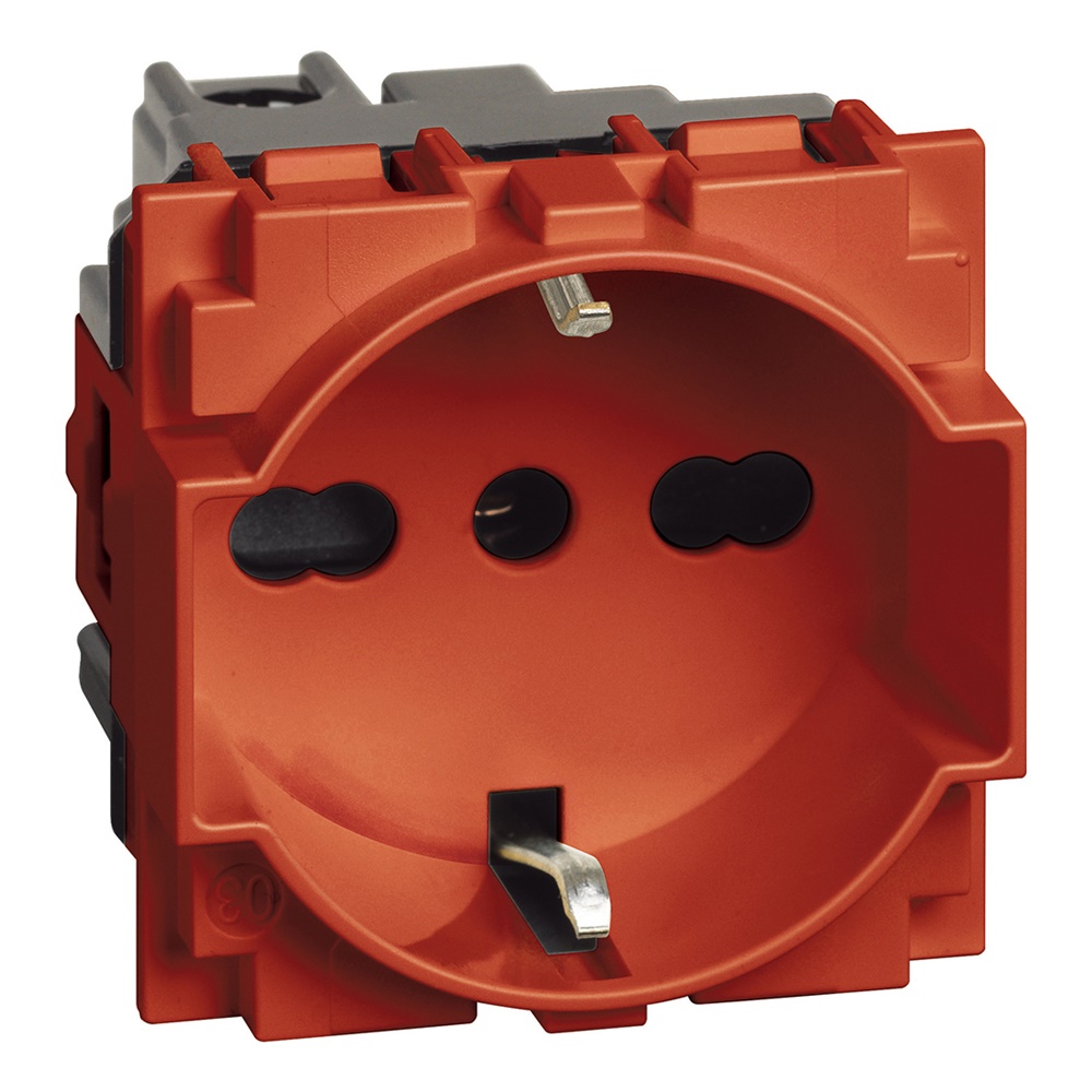 Presa bipasso 2P+T 16A 250V rossa con protezione alveoli, compatibile spine Italia e Germania