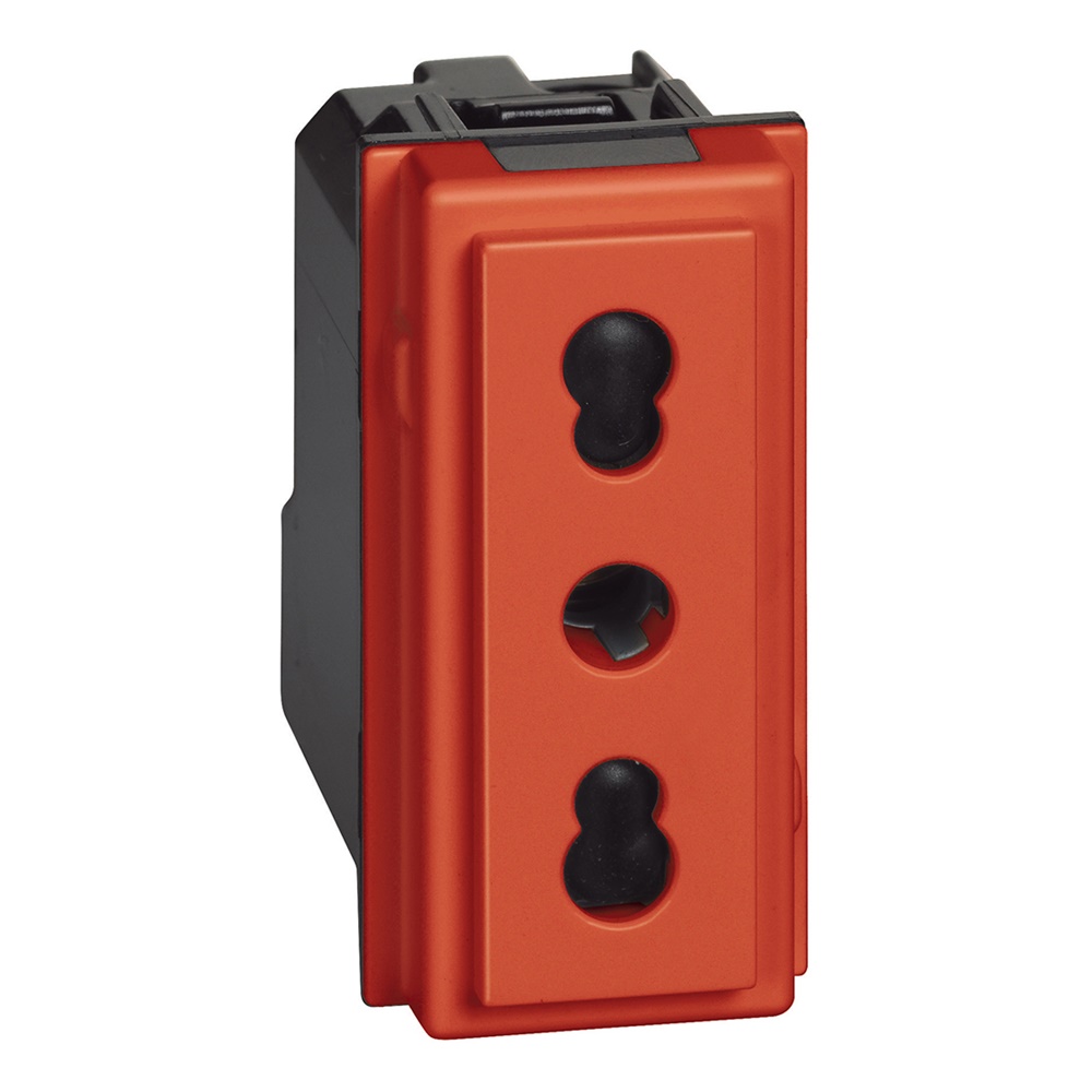 Presa elettrica 2P+T 10/16A 250Vac alveoli schermati 1 modulo Rosso uso civile e industriale
