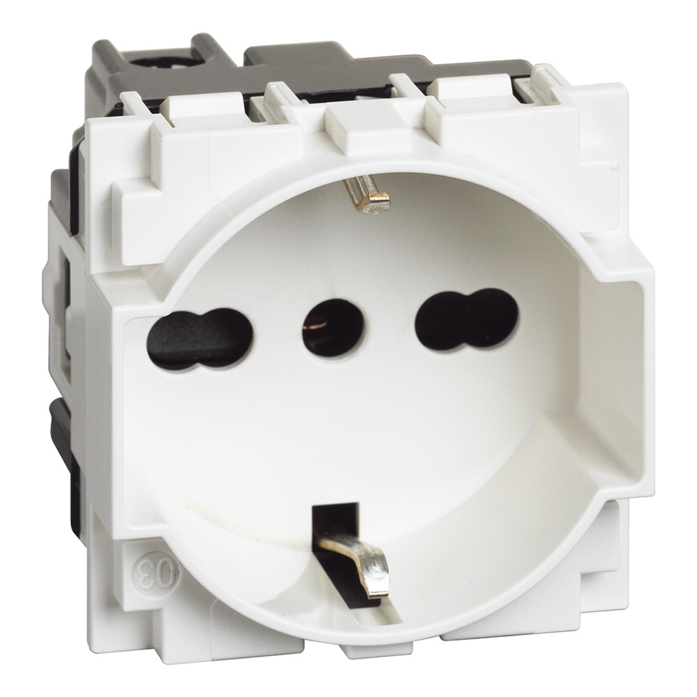 Presa elettrica bipasso 10/16A 2 moduli bianca con protezione terra per uso civile e industriale