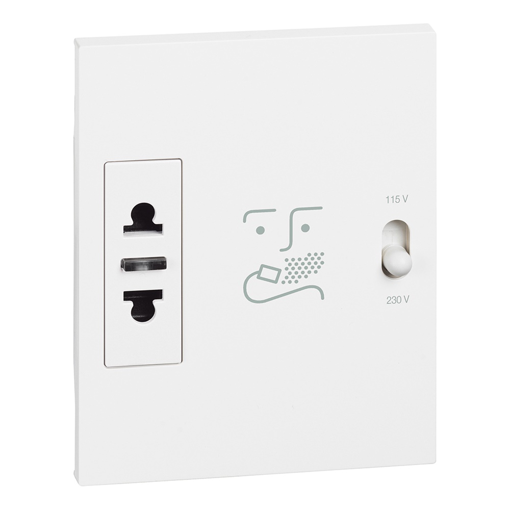 Presa rasoio 230V bianca con trasformatore isolamento 20VA 3 moduli bagno