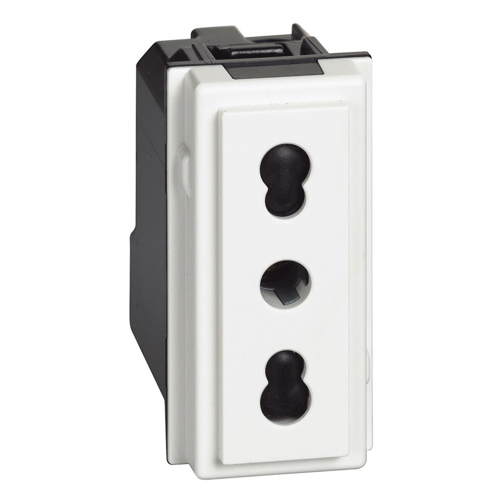 Presa elettrica 2P+T 10/16A 250Vac alveoli schermati bianco uso residenziale e professionale