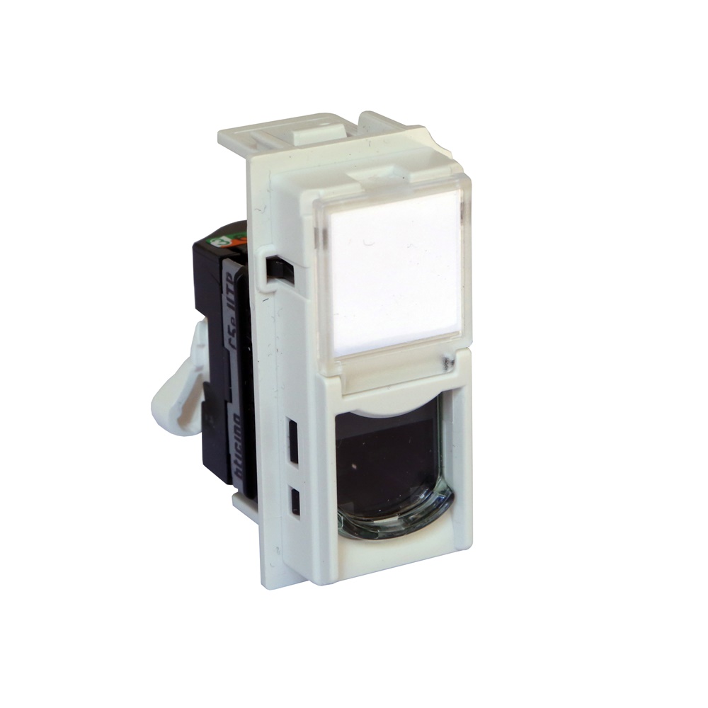 Modulo RJ45 tool-less UTP Cat5E bianco per reti cablate installazione incasso