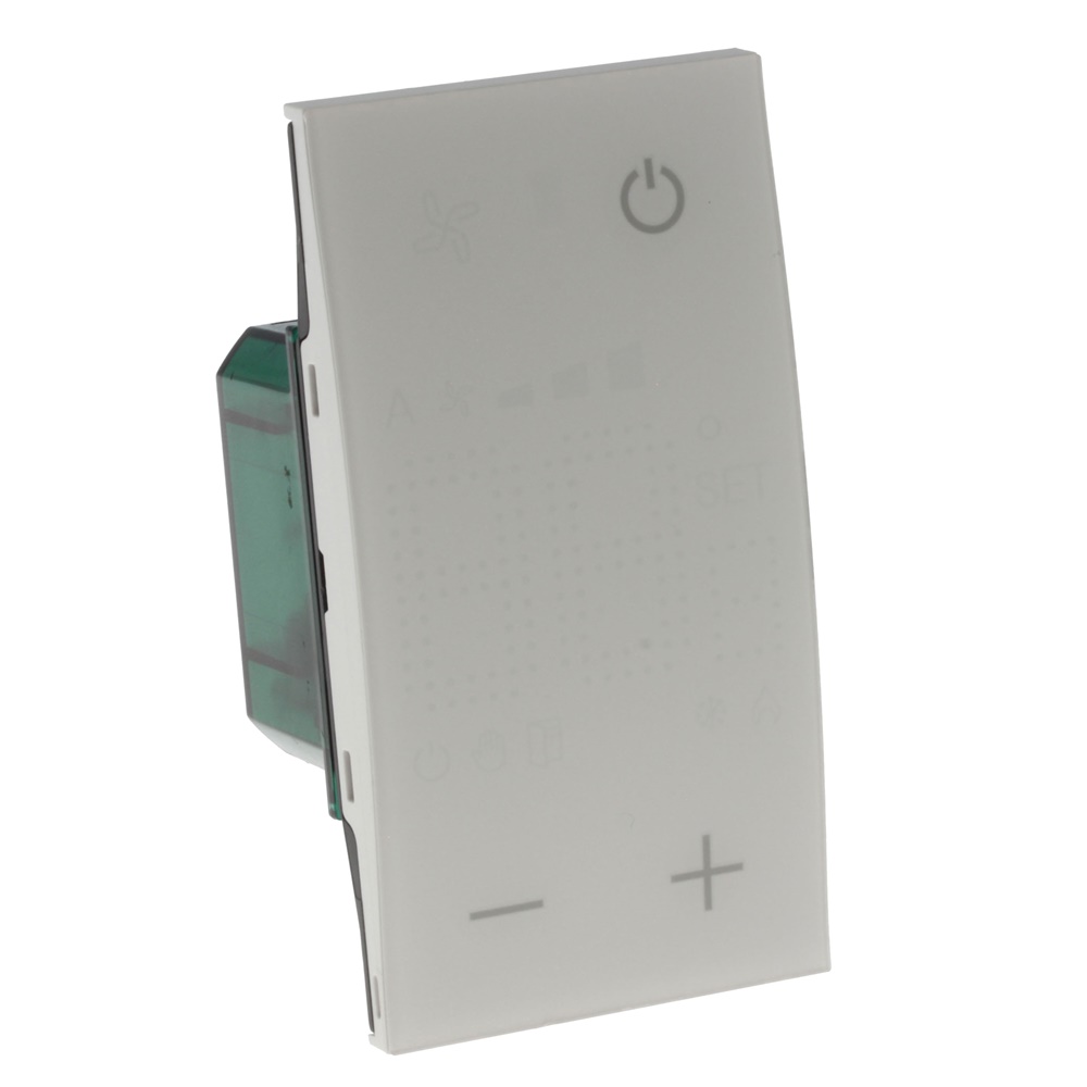 Termostato digitale bianco con display retroilluminato controllo temperatura e velocità ventola per fan coil uso domestico e professionale