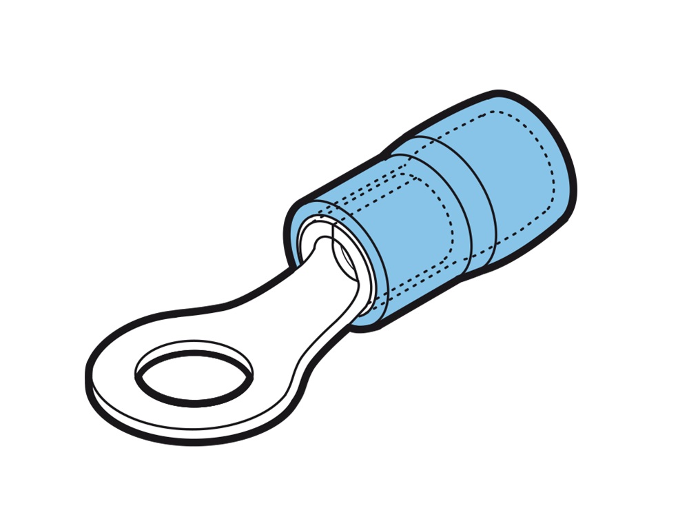 Capocorda rinforzato blu con occhiello a vite per connessioni elettriche sicure e durature