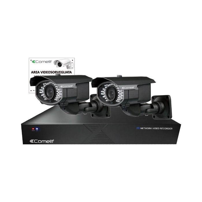 Kit IP, NVR IPNVR108DPOE + 2 telecamere IPCAM162B + cartello 43500